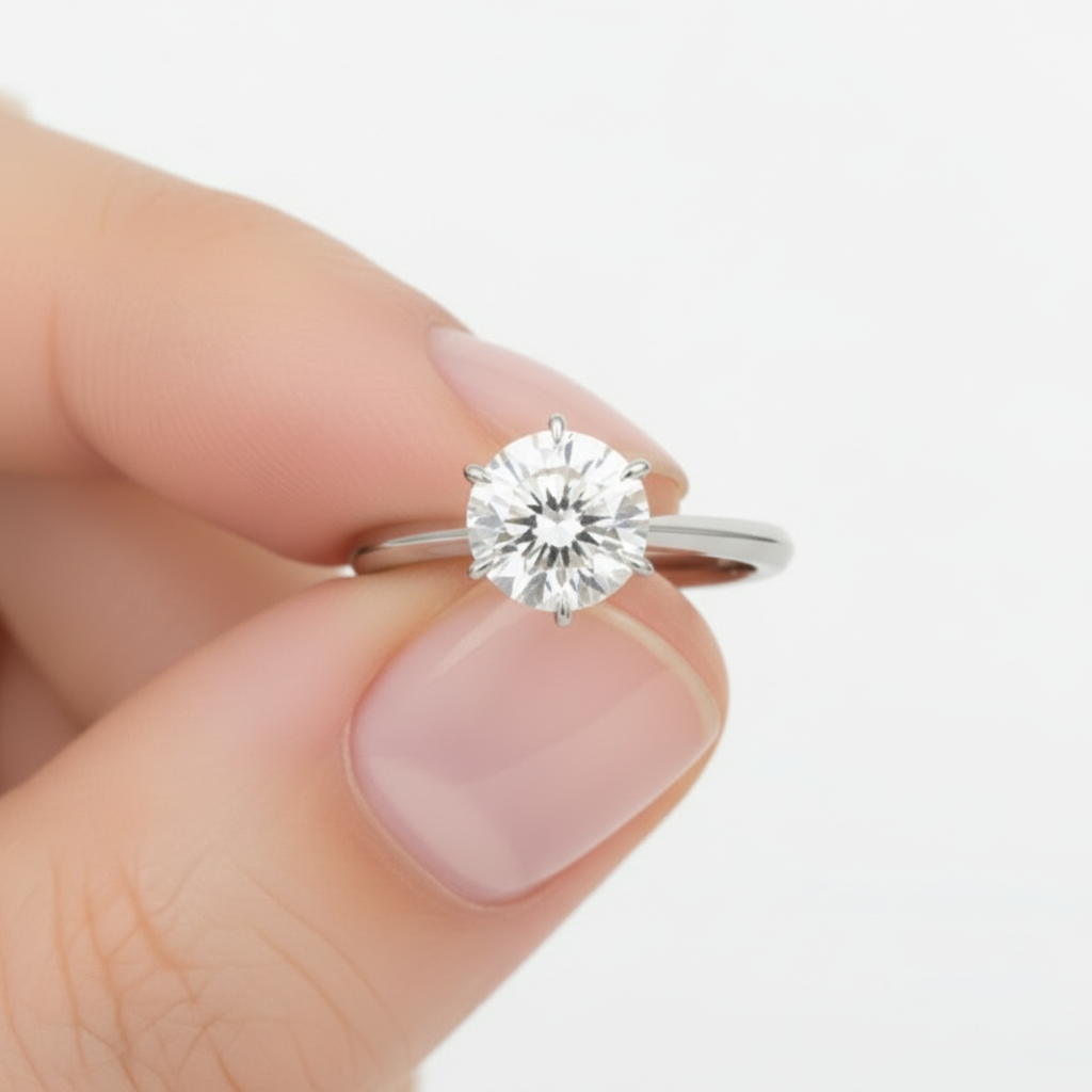 6 Prong Solitaire Diamond 14K Solid Gold Dome Band Engagement Ring IGI Certified