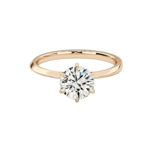 6 Prong Solitaire Diamond 14K Solid Gold Dome Band Engagement Ring IGI Certified