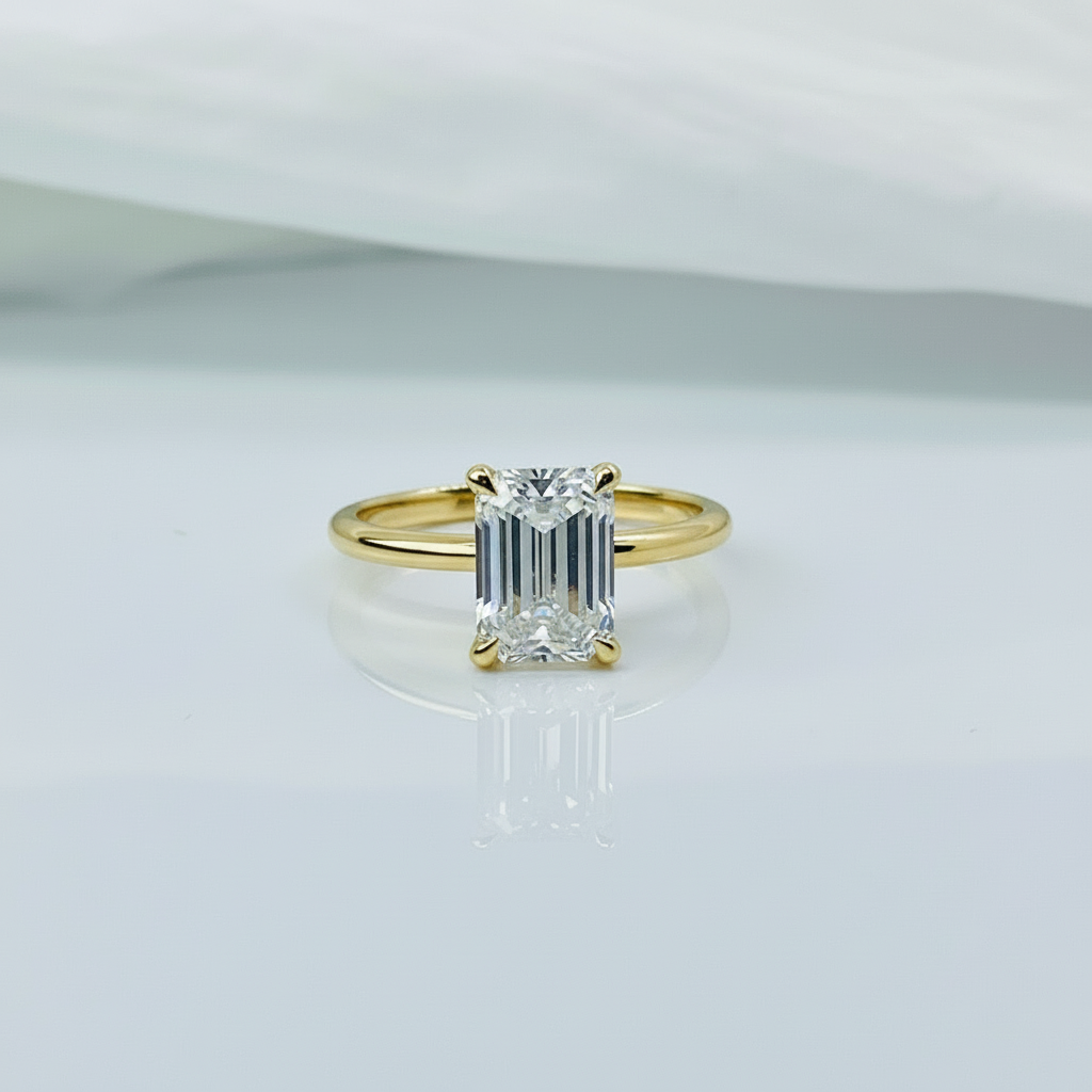 Emerald Cut Diamond Solitaire 14K Solid Gold Engagement Ring IGI Certified