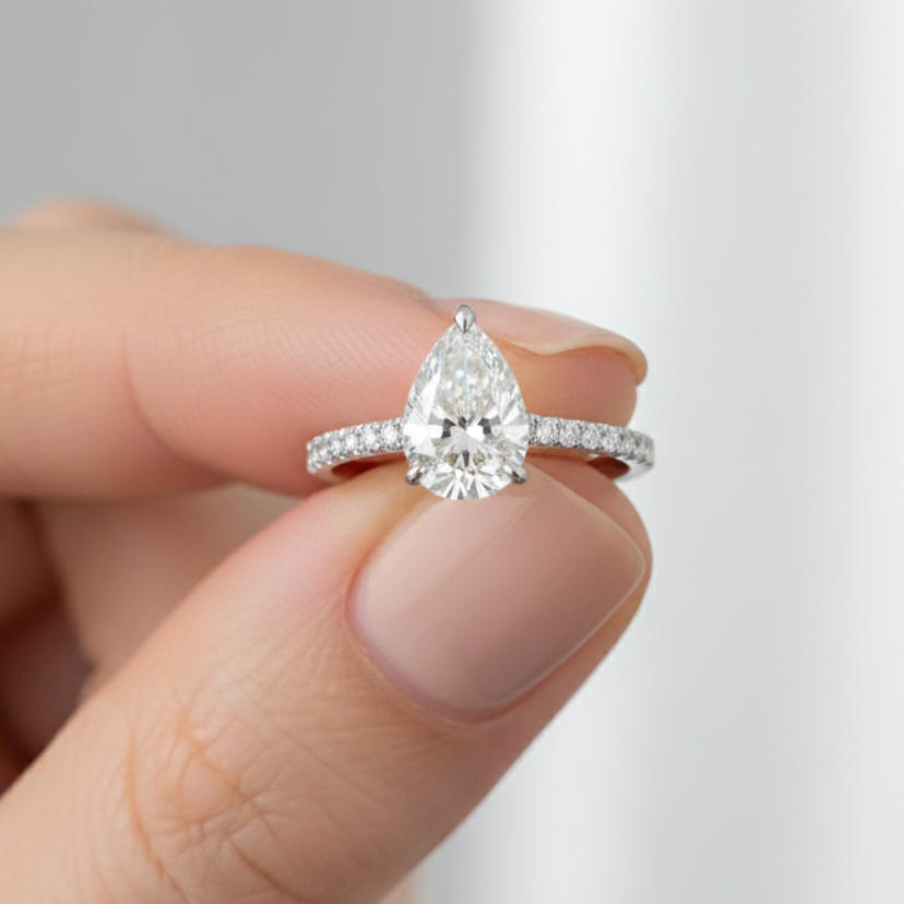 2 Carat Pear Shape Cathedral Setting 14K Solid Gold Diamond Engagement Ring